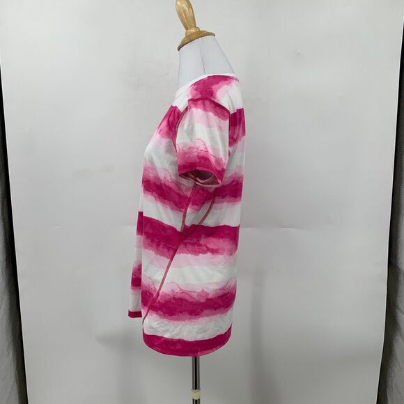 Lands End Vented Shirt Womens S Pomegranate White Striped Gradient Athletic Tee - Picture 4 of 11